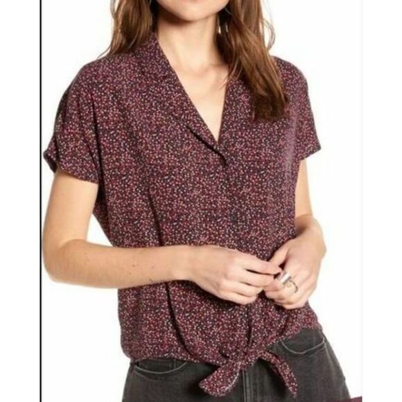 NWT Treasure & Bond  Rayon Button Down Floral Blouse. Short sleeve. Size Small - Picture 1 of 7